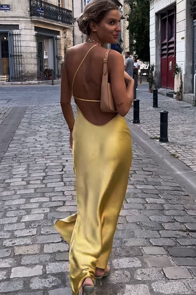 Stunning One Shoulder Satin Midi Dress