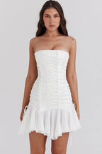 Strapless Lace Up Tulle Party Mini Dress