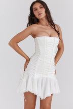 Strapless Lace Up Tulle Party Mini Dress