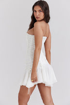 Strapless Lace Up Tulle Party Mini Dress