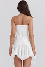 Strapless Lace Up Tulle Party Mini Dress