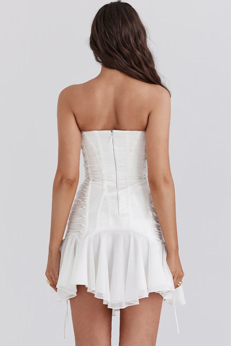 Strapless Lace Up Tulle Party Mini Dress