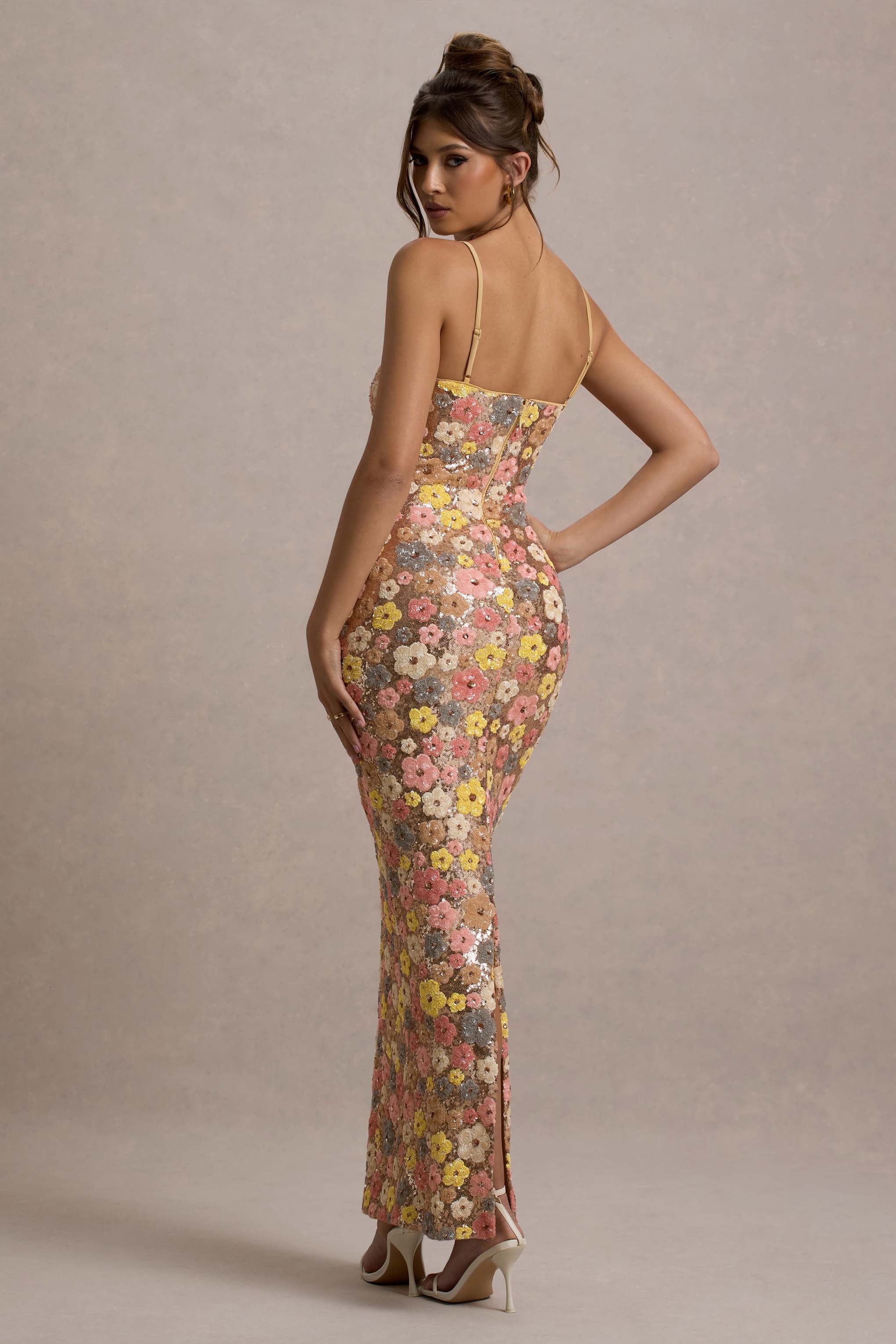 Sunset Floral Sequin Maxi Dress