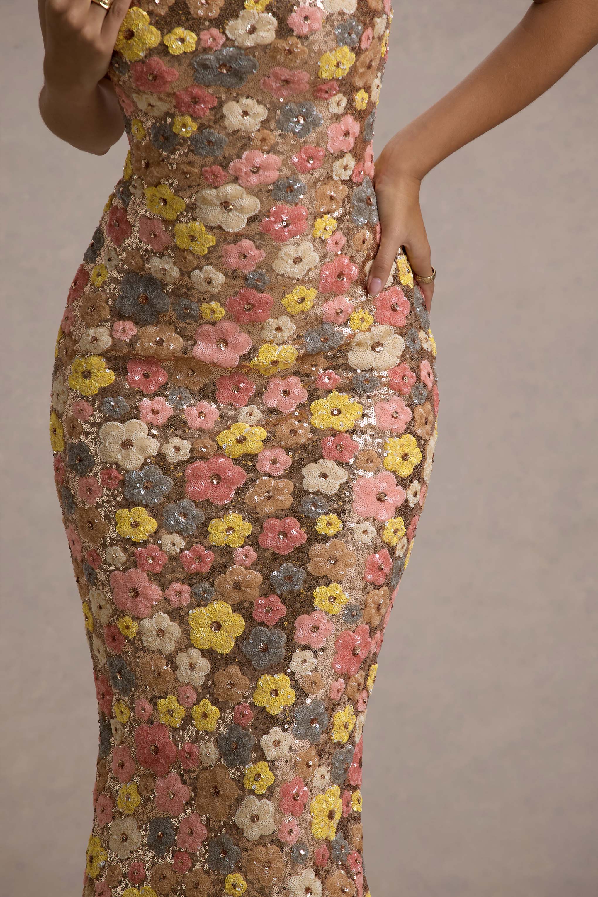 Sunset Floral Sequin Maxi Dress